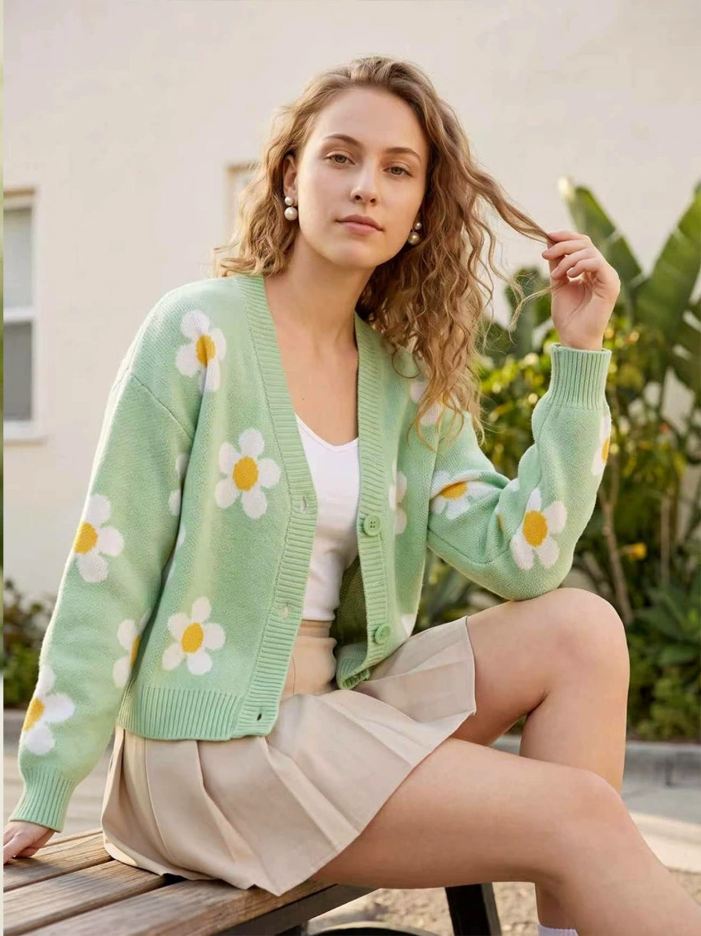 Zara Daisy Jacquard Long Sleeve Fitted Cardigan